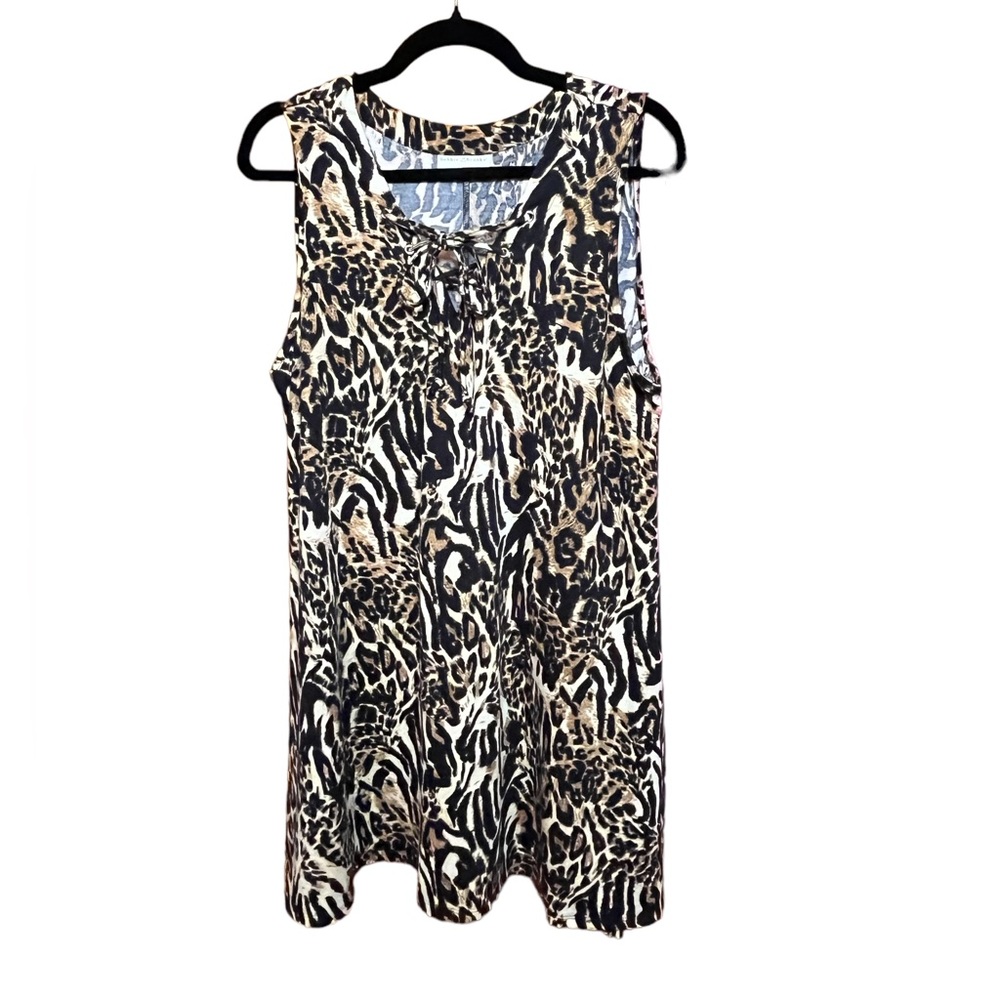 Bobbie Brooks animal print dress, size xl, lace up bodice